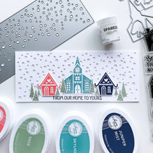 Load image into Gallery viewer, Catherine Pooler - Slimline Die - Flurries. The Flurries Slimline Die was created to add snow to your slimline cards! Keep it simple with a white on white look or ink blend with your favorite icy blues. Available at Embellish Away located in Bowmanville Ontario Canada. Card design by Catherine Pooler.