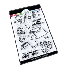 Load image into Gallery viewer, Catherine Pooler - Stamp Set - Happy Camper. Grab your flashlight and join us around the campfire for some stories and s'mores! The Happy Camper Stamp Set finds a group of woodland friends spending "s'more time together". Available at Embellish Away located in Bowmanville Ontario Canada.