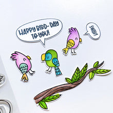 Cargar imagen en el visor de la galería, Catherine Pooler - Stamp and Die Set - Hey Tweetie. These super cute Hey Tweetie stamp and dies are great for layering fun with the birdies, speech bubbles and branch. Cut out all the options and play around for some squawking good cards. Available at Embellish Away located in Bowmanville Ontario Canada. Card design by brand ambassador.