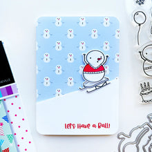 Charger l'image dans la galerie, Catherine Pooler - Stamp and Die Set - Snow-rific Party. This stamp and die set is has all the things needed for a winter time party! Each snowman is dressed up for fun and ready to adorn your cards and projects with gifts, cake, balloons and even a sled Available at Embellish Away located in Bowmanville Ontario Canada Card design by brand ambassador.