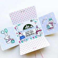 Charger l'image dans la galerie, Catherine Pooler - Stamp and Die Set - Snow-rific Party. This stamp and die set is has all the things needed for a winter time party! Each snowman is dressed up for fun and ready to adorn your cards and projects with gifts, cake, balloons and even a sled Available at Embellish Away located in Bowmanville Ontario Canada Card design by brand ambassador.
