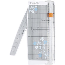 Load image into Gallery viewer, FISKARS-Euro Paper Trimmer. This trimmer features the triple track blade and rail system, a swing-out arm that extends the measuring deck to 15 inches, an ergonomic carriage for a better grip while cutting, and rubberized feet for stability. Available at Embellish Away located in Bowmanville Ontario Canada.