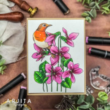 Load image into Gallery viewer, Gina K. Designs - Stamp & Die Set - Blue Violets. Blue Violet is a stamp set by Arjita Singh. This set is made of premium clear photopolymer and measures 6" X 8". The die set gives you the ability to cut out and layer, creating texture to your creation. Available at Embellish Away located in Bowmanville Ontario Canada. Example by brand ambassador.