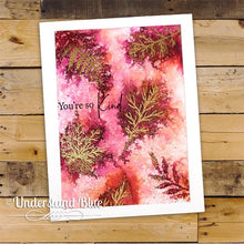 Load image into Gallery viewer, Gina K. Designs - Stamps - Layered Leaves. Layered Leaves is a stamp set by Hannah Drapinski. This set is made of premium clear photopolymer and measures 6" X 8". Made in the USA. Available at Embellish Away located in Bowmanville Ontario Canada. Card design by Understand Blue
