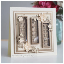 Load image into Gallery viewer, Creative Expressions - Jamie Rodgers Canvas Collection - Panel. Use the Creative Expressions Jamie Rodgers Canvas Collection Panel die set to create easy to build canvas and frame effects on your projects. They are easy to construct and incredibly versatile, simply fold on the score lines and glue to create focal points for your projects. Includes 4 dies. Size: 2.5" x 5.2". Available at embellishaway.ca in Bowmanville Ontario Canada. Card Example