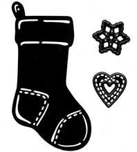 Cargar imagen en el visor de la galería, Marianne Design - Craftables Die - Stocking. Craftable Die Stocking. Use this stocking die to create a beautiful stocking card which can be accented with the small snowflake and heart die. The sizes are: Stocking 1 x 3 Snowflake and Heart 1 x 1 in. Available at Embellish Away located in Bowmanville Ontario Canada.