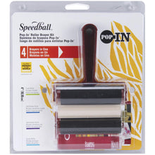 Load image into Gallery viewer, Speedball - Pop-In 4" Roller Brayer Kit - Foam, Rubber, Hard Rubber & Acrylic. Brayers are great for printmaking, scrapbooking, paper crafts, home decor, and much more! This 4in brayer kit comes with four rollers that are easy and quick to interchange. Available at Embellish Away located in Bowmanville Ontario Canada.