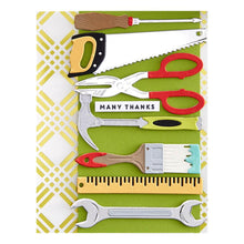 Cargar imagen en el visor de la galería, Spellbinders - Etched Dies By Nancy McCabe - Toolbox Essentials - All The Tools. This set includes 25 thin metal cutting dies. It indeed has all the tools from a hammer to a saw and even a ruler! Available at Embellish Away located in Bowmanville Ontario Canada. Example by brand ambassador.