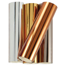 Charger l'image dans la galerie, Spellbinders - Glimmer Foil Variety Pack - Essential Metallics. Heat-activated foil for use with the Glimmer Hot Foil system or other hot foil stamping products (sold separately). Apply to paper, fabric, leather and more! This package contains four 15 foot rolls of 5 inch wide foil in assorted colors. Imported. Available at Embellish Away located in Bowmanville Ontario Canada.