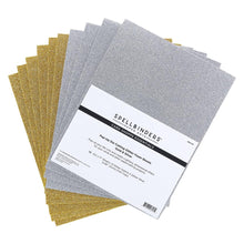 Load image into Gallery viewer, Spellbinders - Glitter Foam Sheets 8.5"X11" - 10/Pkg - Gold & Silver. Pop-Up Die Cutting Glitter Foam Sheets Gold & Silver is a pack of 10 EVA foam sheets. It includes five sheets each of Glitter Gold and Glitter Silver. Available at Embellish Away located in Bowmanville Ontario Canada.