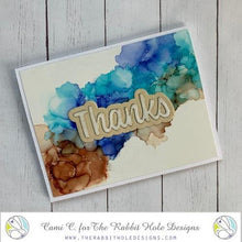 Charger l'image dans la galerie, The Rabbit Hole Designs - Die Set - Thanks - Scripty Word with Shadow. The Rabbit Hole Designs dies are made of durable 100% steel Usable in nearly every machine on the market! Use on cardstock, felt, fabric or shrink plastic. You can use wafer thin dies to cut, stencil, emboss and create! Made in the USA. Available at Embellish Away located in Bowmanville Ontario Canada. Card designed by Cami C.