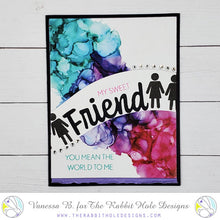 Charger l'image dans la galerie, The Rabbit Hole Designs - Stamps - Friend. Deeply etched, clear photopolymer stamps for precise placement. The word Friend is sized so that it may be stamped onto the shadow layer from the coordinating dies (sold separately). Made in USA. Coordinates with Friend - Scripty Word with Shadow Dies & Friend - Scripty Word Hot Foil Plate. Available at Embellish Away located in Bowmanville Ontario Canada. example by Vanessa B.