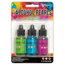 Load image into Gallery viewer, Tim Holtz - Alcohol Ink Pearls Kits - 3 per Pack - Select from Drop Down. Each Kit sold separately. Tim Holtz Alcohol Pearls are permanent, fast drying, pigment and dye inks formulated to create pearlescent colorful effects. Ideal for use on Alcohol Ink Yupo, as well as Alcohol Ink Cardstock, Foil Cardstock, Glossy Paper, and more. Apply Alcohol Pearls to metal, glass, and glazed tiles for limitless creative possibilities. WARNING: Flammable, irritant, vapor harmful.