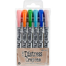 Charger l'image dans la galerie, Ranger - Tim Holtz - Distress Crayon Set - Set #6. Distress Crayons are formulated to achieve vibrant coloring effects on porous surfaces for mixed-media. The smooth water-reactive pigments are ideal for creating brilliant backgrounds. Available at Embellish Away located in Bowmanville Ontario Canada.
