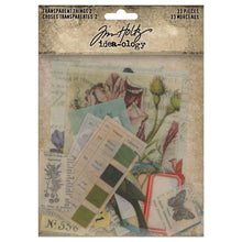 Cargar imagen en el visor de la galería, Tim Holtz - Idea-Ology - Transparent Things 2. Unleash your creativity with unique vintage transparent layers! Perfect for mixed media art projects, these layers offer a wide variety of designs, including birds, nature, and color swatches. Available at Embellish Away located in Bowmanville Ontario Canada.