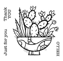 Charger l'image dans la galerie, Woodware - 4"x4" Clear Singles Stamp - Succulent Display. On trend stamp with a pot filled with succulents the pot is calling out to be coloured in hot desert colours. Add a personal touch with your favourite colouring medium and the fun words. Designed by Francoise Read. These stamps would be perfect for cards and scrapbook pages as well as mixed media or fun décor projects. Available at Embellish Away located in Bowmanville Ontario Canada.