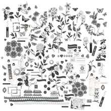 Load image into Gallery viewer, 49 And Market - Mini Laser Cut Outs - Color Swatch: Charcoal. 147 smaller elements on 4 sheets. There are precision-cut elements of foliage, florals, butterflies, tabs, borders, bows, frames, buttons, tickets, tags and journaling pieces. Available at Embellish Away located in Bowmanville Ontario Canada.

