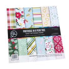 Load image into Gallery viewer, Catherine Pooler - 12x12 Patterned Paper - Partridge in a Pear Tree. This paper features whimsical patterns and prints inspired by the classic song. Enjoy designs that highlight drums, golden rings, and of course, a partridge in a pear tree! Available at Embellish Away located in Bowmanville Ontario Canada.
