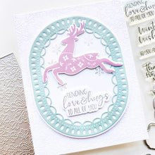Load image into Gallery viewer, Catherine Pooler - Cover Plate Die - Tin Punch Snowflakes. An intricate pattern of snowflakes made from delicate dots. Available at Embellish Away located in Bowmanville Ontario Canada. Example by Catherine Pooler Designs.
