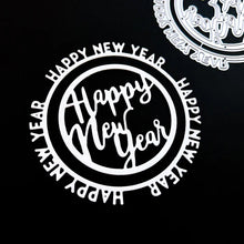 Load image into Gallery viewer, Catherine Pooler - Die - Round of New Year. Add a New Year's greeting with the Round of New Year Dies. This pair of circle word dies can be used together or separately. Layer them with the Circle Dies for festive shaker options. Available at Embellish Away located in Bowmanville Ontario Canada. Example by brand ambassador.
