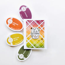 Load image into Gallery viewer, Catherine Pooler - Hot Foil Plate - Just Plaid. Hot foil fans will love the gorgeous angled plaid this product will add to your cards and projects. Use the entire background with your favorite foils or cut accent piece to add a pop of shine to your card. Available at Embellish Away located in Bowmanville Ontario Canada. Example by Catherine Pooler Designs.
