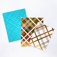 Load image into Gallery viewer, Catherine Pooler - Hot Foil Plate - Just Plaid. Hot foil fans will love the gorgeous angled plaid this product will add to your cards and projects. Use the entire background with your favorite foils or cut accent piece to add a pop of shine to your card. Available at Embellish Away located in Bowmanville Ontario Canada
