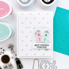 Load image into Gallery viewer, Catherine Pooler - Hot Foil Plate - Tiny Hearts. Who wouldn't love a foiled background of tiny hearts? The Tiny Hearts Hot Foil Plate is a fun way to add a repeating heart pattern to your next card or project. Available at Embellish Away located in Bowmanville Ontario Canada. Example by brand ambassador.
