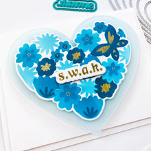 Load image into Gallery viewer, Catherine Pooler - Layered Stencil - Hearts Aflutter. Add color or another medium to main image of the Hearts Aflutter Stamp Set or the Hearts Aflutter Hot Foil Plate with this set of Layered Stencils. Available at Embellish Away located in Bowmanville Ontario Canada. Example by brand ambassador.
