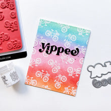 Load image into Gallery viewer, Catherine Pooler - Layered Word Dies - Yippee. Add excitement to your next creation with the Yippee Layered Word Die. This die comes with individual letters that can be used alone on or over the background layer for more color and interest. Available at Embellish Away located in Bowmanville Ontario Canada. Example by brand ambassador.
