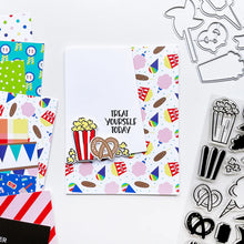 Load image into Gallery viewer, Catherine Pooler - Patterned Paper - Blue Ribbon. This pack of 6x6 paper features festive images from the fair like carousel horses and corn dogs and snow cones! Available at Embellish Away located in Bowmanville Ontario Canada. Example by brand ambassador.
