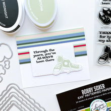 Load image into Gallery viewer, Catherine Pooler - Patterned Paper - Bobby Soxer. The Bobby Soxer Patterned Paper is inspired by life and music of the 1940's. Tweed, tiny flowers and argyle socks- this paper pack has fabric and textile inspired patterns and music inspired prints! Available at Embellish Away located in Bowmanville Ontario Canada. card by brand ambassador.
