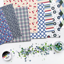 Load image into Gallery viewer, Catherine Pooler - Patterned Paper - Bobby Soxer. The Bobby Soxer Patterned Paper is inspired by life and music of the 1940's. Tweed, tiny flowers and argyle socks- this paper pack has fabric and textile inspired patterns and music inspired prints! Available at Embellish Away located in Bowmanville Ontario Canada.
