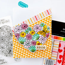 Load image into Gallery viewer, Catherine Pooler - Layered Stencil - Hearts Aflutter. Add color or another medium to main image of the Hearts Aflutter Stamp Set or the Hearts Aflutter Hot Foil Plate with this set of Layered Stencils. Available at Embellish Away located in Bowmanville Ontario Canada. Example by brand ambassador.
