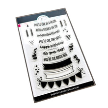 गैलरी व्यूवर में इमेज लोड करें, Catherine Pooler - Pieces &amp; Sentiments Stamp &amp; Die Set - Party. Add banners and sentiments to all of you cards with the Party Pieces &amp; Sentiments Stamp Set! Pair it with the Fruitfully Frosted Stamp Set for a fun fruit cake design. Available at Embellish Away located in Bowmanville Ontario Canada
