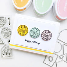 Cargar imagen en el visor de la galería, Catherine Pooler - Sentiments Stamp &amp; Die Set - Wilderness Collector. Travel badges. Available at Embellish Away located in Bowmanville Ontario Canada. Example by brand ambassador.
