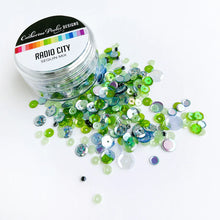 Charger l'image dans la galerie, Catherine Pooler - Sequin Mix - Radio City. Approximately 1 Tablespoon mixture packaged in a clear screw top round container. Available at Embellish Away located in Bowmanville Ontario Canada.
