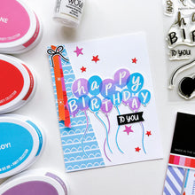 Charger l'image dans la galerie, Catherine Pooler - Stamp Set - Balloon Bouquet. Create a colorful and modern birthday greeting with the Balloon Bouquet Stamp Set. This set was made for layering with the "happy birthday" sentiment letters fitting over each balloon. Available at Embellish Away located in Bowmanville Ontario Canada. Example by brand ambassador.
