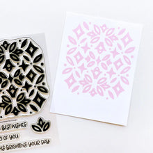Load image into Gallery viewer, Catherine Pooler - Stamp Set - Baroque Garden. Don't you love a sophisticated floral? The background design stamp in the Baroque Garden Stamp Set will pair perfectly with floral layering. Grab one of the sentiments to round out your card. Available at Embellish Away located in Bowmanville Ontario Canada.
