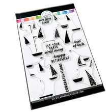Load image into Gallery viewer, Catherine Pooler - Stamp Set - Sail Away. Create a colorful sailboat scene with the Sail Away 6x8 Stamp Set. This 4 step layering set will allow you to mix and match color combos to create 6 sailboats. Available at Embellish Away located in Bowmanville Ontario Canada.
