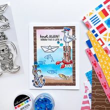 Charger l'image dans la galerie, Catherine Pooler - Stamp &amp; Die Set - Ahoy Matey. Get ready for a swashbuckling good time in your crafty space! The Ahoy Matey Stamp Set and its coordinating dies includes a cast of the cutest North East Coast fisherman you have ever seen! Available at Embellish Away located in Bowmanville Ontario Canada. Example by brand ambassador.
