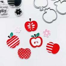 Load image into Gallery viewer, Catherine Pooler - Stamp &amp; Die Set - Appley Ever After. An apple a day brings card making hoorays! The Appley Ever After Stamp &amp; Die Set couldn't be any sweeter! This set features mod patterned apple stamps with all the extras! Available at Embellish Away located in Bowmanville Ontario Canada. Example by brand ambassador.
