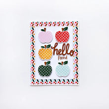Load image into Gallery viewer, Catherine Pooler - Stamp &amp; Die Set - Appley Ever After. An apple a day brings card making hoorays! The Appley Ever After Stamp &amp; Die Set couldn't be any sweeter! This set features mod patterned apple stamps with all the extras! Available at Embellish Away located in Bowmanville Ontario Canada. Example by brand ambassador.
