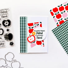 Load image into Gallery viewer, Catherine Pooler - Stamp &amp; Die Set - Appley Ever After. An apple a day brings card making hoorays! The Appley Ever After Stamp &amp; Die Set couldn't be any sweeter! This set features mod patterned apple stamps with all the extras! Available at Embellish Away located in Bowmanville Ontario Canada. Example by brand ambassador.
