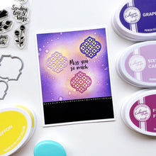 Charger l'image dans la galerie, Catherine Pooler - Stamp &amp; Die Set - Arabesque Pieces. This Set has patterned shapes for creating backgrounds and beautiful embellishments. The included sentiments of Love you more and Keep smiling are just the extra little touch your cards will need. Available at Embellish Away located in Bowmanville Ontario Canada Example by brand ambassador.
