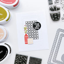 Load image into Gallery viewer, Catherine Pooler - Stamp &amp; Die Set - Bless This House. Create a card inspired by the latest fall themed home decor trends with this Set. This set features warm and cozy fireside decor images like candles, a vase and basket of wood. Available at Embellish Away located in Bowmanville Ontario Canada. Example by brand ambassador.
