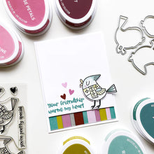 Load image into Gallery viewer, Catherine Pooler - Stamp &amp; Die Set - Flock of Friends. The Flock of Friends Set will warm your heart with its scarf clad birdies and loving sentiments. Use the Flock of Friends Dies to pop out the lovely birdies. Available at Embellish Away located in Bowmanville Ontario Canada Example by brand ambassador.
