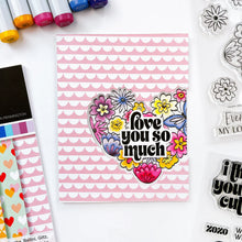 Charger l'image dans la galerie, Catherine Pooler - Stamp &amp; Die Set - Hearts Aflutter. Set someone's heart aflutter with this beautiful stamp set and coordinating dies! The Hearts Aflutter Stamps features a large, line-art heart made of flowers and a butterfly. Available at Embellish Away located in Bowmanville Ontario Canada Example by brand ambassador.

