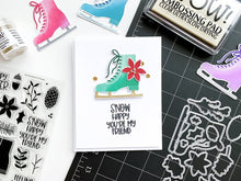 Load image into Gallery viewer, Catherine Pooler - Stamp &amp; Die Set - Let's Go Skating. Get ready for some Winter fun this month! The Let's Go Skating Stamp Set is ready for fun with it's cute sentiments. Available at Embellish Away located in Bowmanville Ontario Canada. Example by Catherine Pooler.
