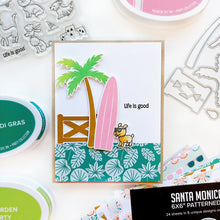 Charger l'image dans la galerie, Catherine Pooler - Stamp &amp; Die Set - On the Boardwalk. This set is perfect for building scenes, clustering or simple cards. This set includes a palm tree, surf board, the boardwalk fence and all the bits to build your own treat cart. Available at Embellish Away located in Bowmanville Ontario Canada. Example by Catherine Pooler Designs.
