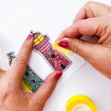 Load image into Gallery viewer, Catherine Pooler - Stamp &amp; Die Set - Scenic Lighthouses. The Scenic Lighthouses Set has three unique, hand drawn lighthouses. The outline lighthouse image is perfect for coloring with ink pads and Blender Pens or Copic or Alcohol Markers. Available at Embellish Away located in Bowmanville Ontario Canada.
